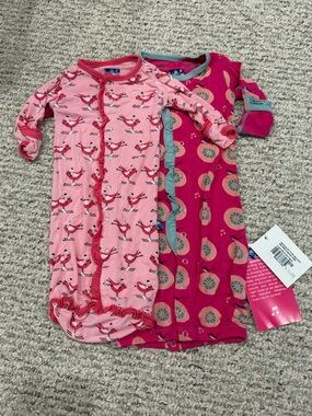 NWT 2 Kickee Pants Preemie/NB Baby Girl Sleeper Bundle - 2 Sleep Gowns
